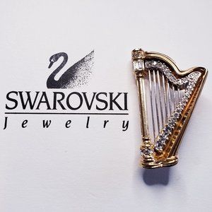 💎Signed Swarovski Crystal Harp Brooch